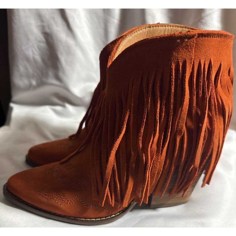 Dingo Women's Tangles Western Booties 7M Orange Suede Fringe Cowgirl NWOT - Picture 3 of 7